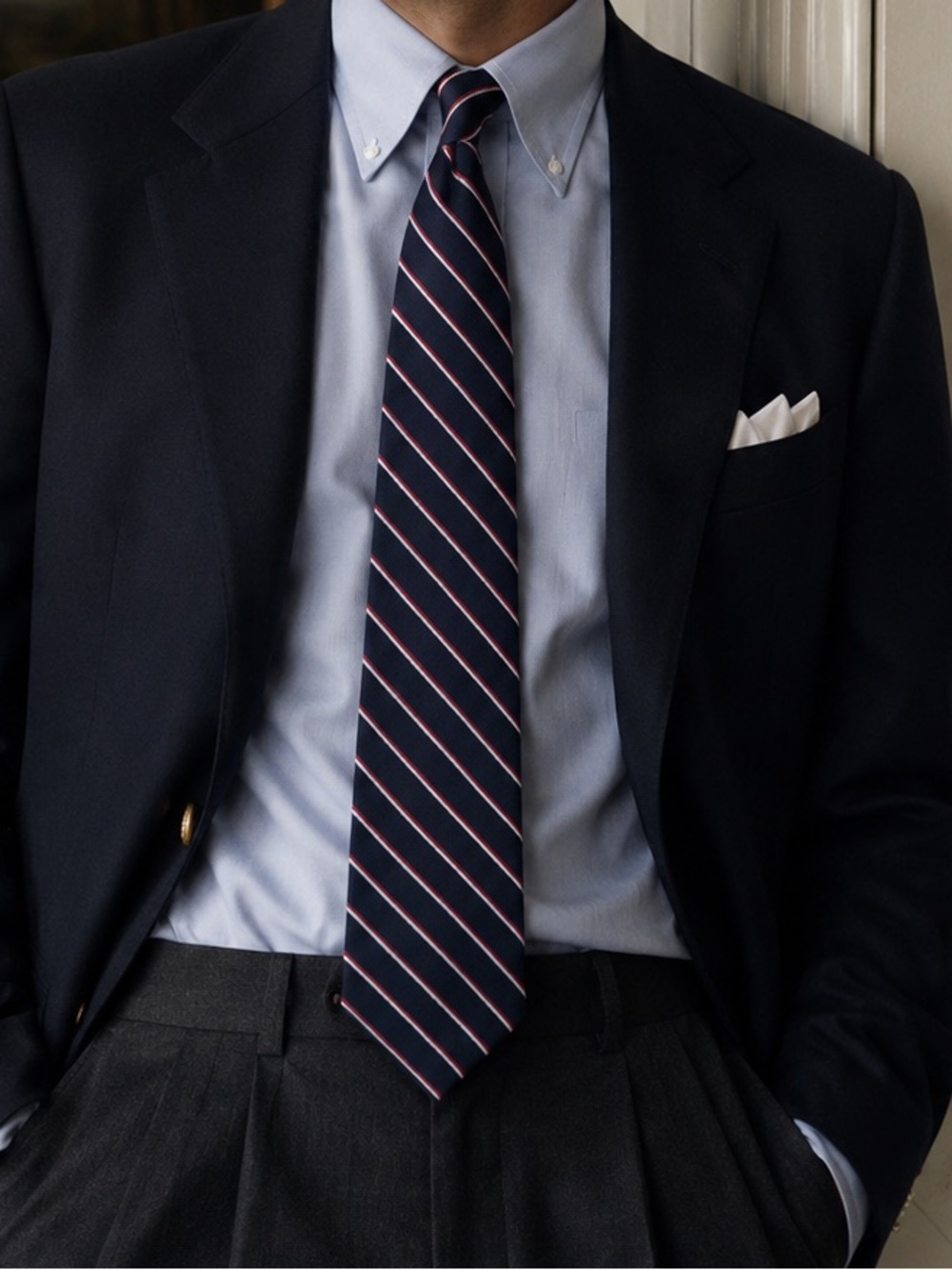 Eaton Navy Red Stripe Tie Classic Business Preppy Menswear Ivy League Preppy